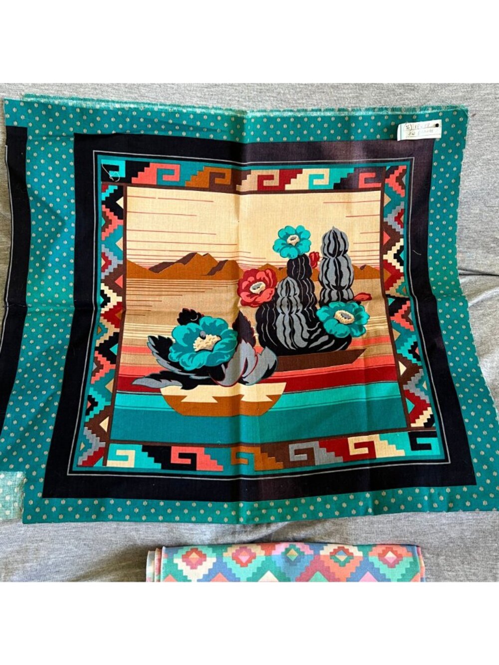 Two Vintage Southwestern Cotton Fabrics Geometric & Desert Cactus - Picture 3 of 3